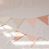 Guirlande fanion : fleuri rose / lin / crème