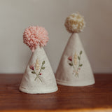 GRAND Chapeau de fête pompon ROSE : Broderie FLEURS