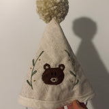 GRAND Chapeau de fête pompon naturel mix : Broderie OURSON